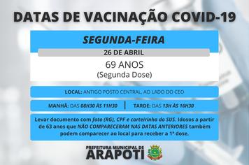 Vacinação COVID-19 - Idosos com 69 anos recebem a segunda dose da vacina nessa segunda (26)