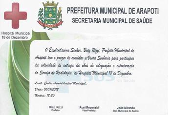 Secretaria de saÃºde convida para solenidade de reabertura do Raio-X