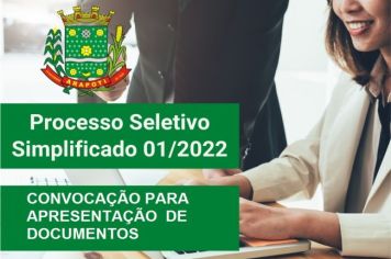 PSS 01/2022 - CONVOCAÇÃO PARA APRESENTAÇÃO DE DOCUMENTOS