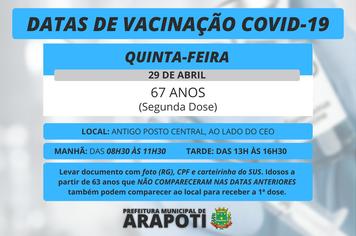 Vacinação COVID-19 - Idosos com 67 anos receberão segunda dosa do imunizante nessa quinta (29)