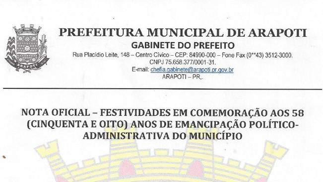 Prefeitura divulga nota oficial a respeito das festividades de aniversÃ¡rio da cidade