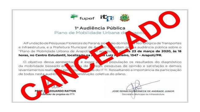 Cancelada AudiÃªncia PÃºblica sobre o Plano de Mobilidade Urbana