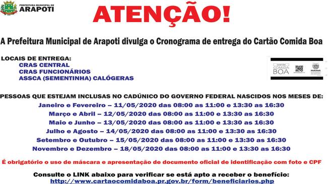 CartÃ£o Comida Boa comeÃ§a a ser distribuÃ­do segunda (11)