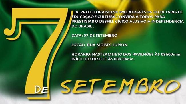 Sete de Setembro - Ato CÃ­vico serÃ¡ realizado na Rua MoisÃ©s Lupion